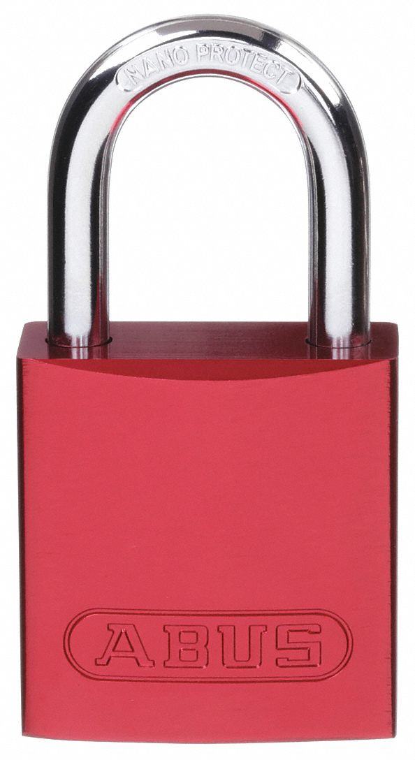 LOCKOUT PADLOCK, KEYED DIFFERENT, ALUMINUM, COMPACT BODY, HARDENED STEEL, STD, RED