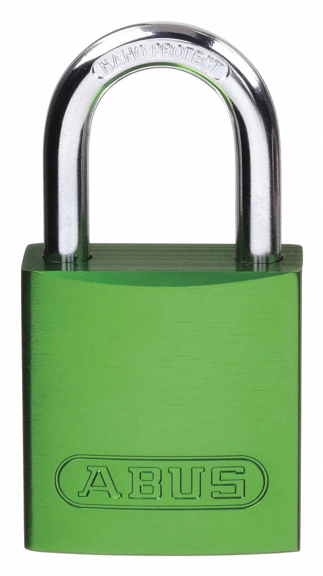 LOCKOUT PADLOCK, KEYED DIFFERENT, ALUMINUM, COMPACT BODY, HARDENED STEEL, STD, GREEN