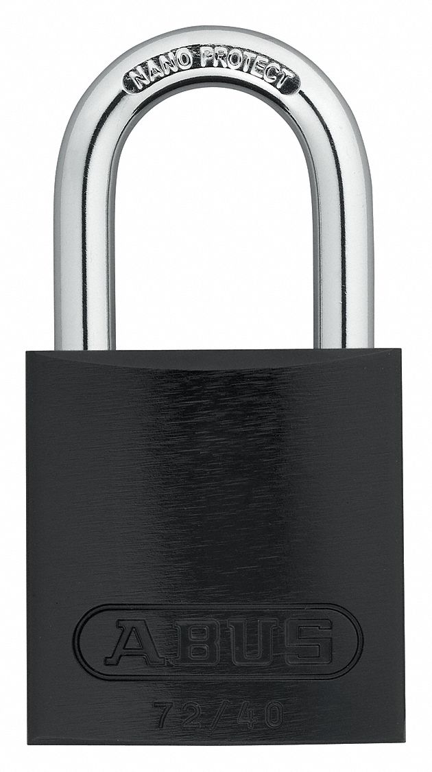 LOCKOUT PADLOCK, KEYED DIFFERENT, ALUMINUM, COMPACT BODY, HARDENED STEEL, STD, BLACK