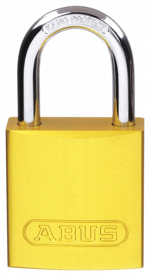 LOCKOUT PADLOCK, KEYED DIFFERENT, ALUMINUM, COMPACT BODY, HARDENED STEEL, STD, YELLOW