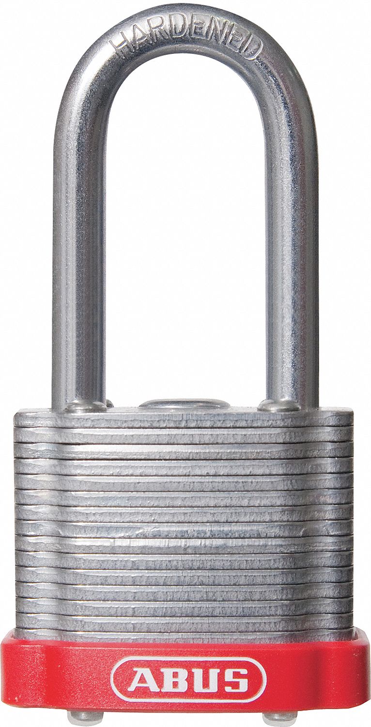 LOCKOUT PADLOCK, KEYED DIFFERENT, STANDARD BODY, HARDENED STEEL, EXTENDED, RED