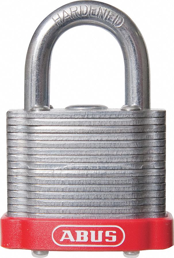 LOCKOUT PADLOCK, KEYED DIFFERENT, STANDARD BODY, HARDENED STEEL, RED