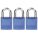 LOCKOUT PADLOCK, KEYED ALIKE, ALUMINUM, STANDARD BODY, HARDENED STEEL, BLUE, OSHA, 3 PK