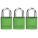 LOCKOUT PADLOCK, KEYED ALIKE, ALUMINUM, STANDARD BODY, HARDENED STEEL, GREEN, OSHA, 3 PK