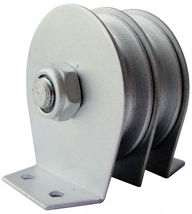 Double Pulley Block, Flat Mount, Designed For Wire Rope, 1/4 in Max ...