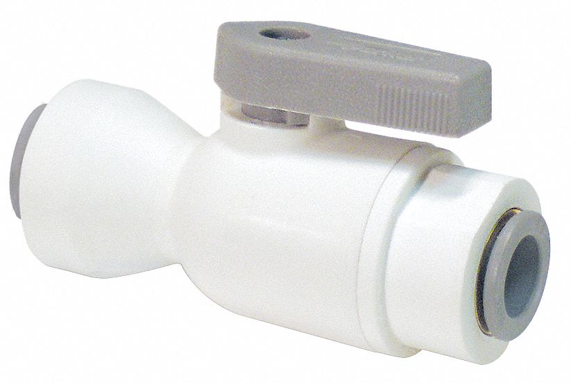 MANUAL TWO-WAY BALL VALVE: ¼ IN, POLYPROPYLENE, STRAIGHT, PUSH X PUSH, FULL PORT BALL PORT