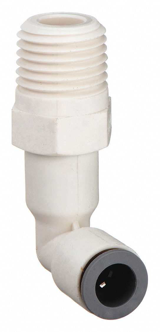 SWIVEL ELBOW: NYLON, PUSH-TO-CONNECT X NPTF, FOR ⅜ IN TUBE OD, ¼ IN PIPE, WHITE, 10 PK