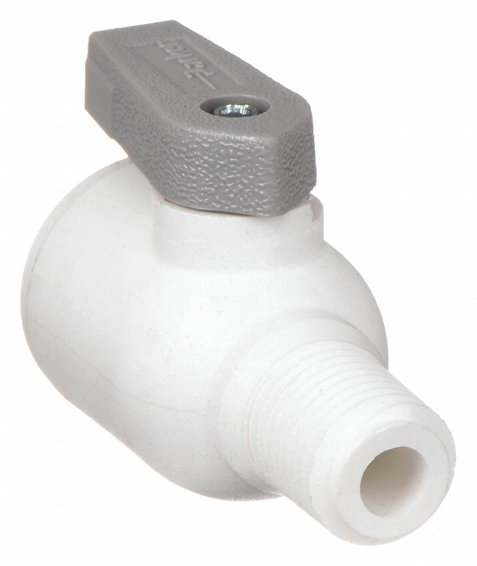 MANUAL TWO-WAY BALL VALVE: ¼ IN, POLYPROPYLENE, STRAIGHT, PUSH X MNPT, FULL PORT BALL PORT