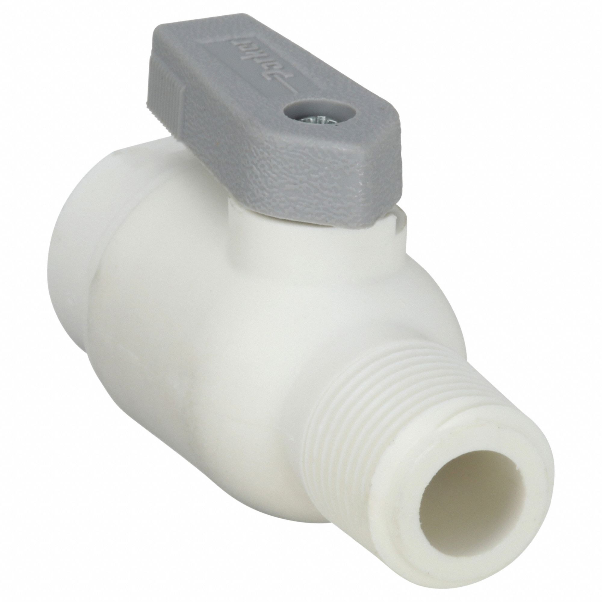 Manual Two-Way Ball Valve: 3/8 in, Polypropylene, Straight, Push x MNPT, Full Port Ball Port