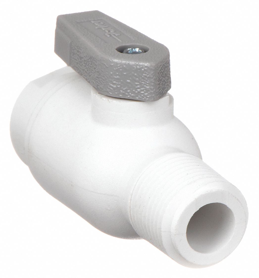 MANUAL TWO-WAY BALL VALVE: ⅜ IN, POLYPROPYLENE, STRAIGHT, PUSH X MNPT, FULL PORT BALL PORT
