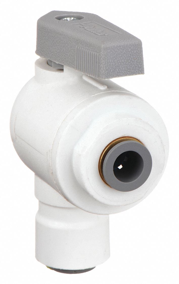 MANUAL TWO-WAY BALL VALVE: ¼ IN, POLYPROPYLENE, ANGLE, PUSH X PUSH, FULL PORT BALL PORT