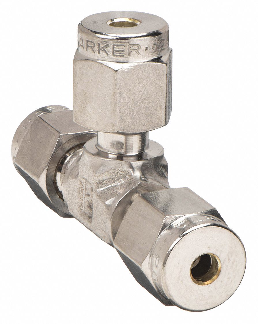 Compression Tee Fitting: 1/8 in OD x 1/8 in OD x 1/8 in OD Fitting Size, Stainless Steel