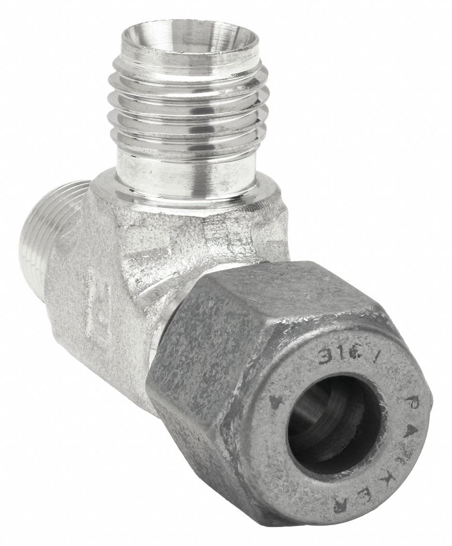 Compression Tee Fitting: 1/4 in OD x 1/8 in Pipe x 1/4 in OD Fitting Size, Stainless Steel