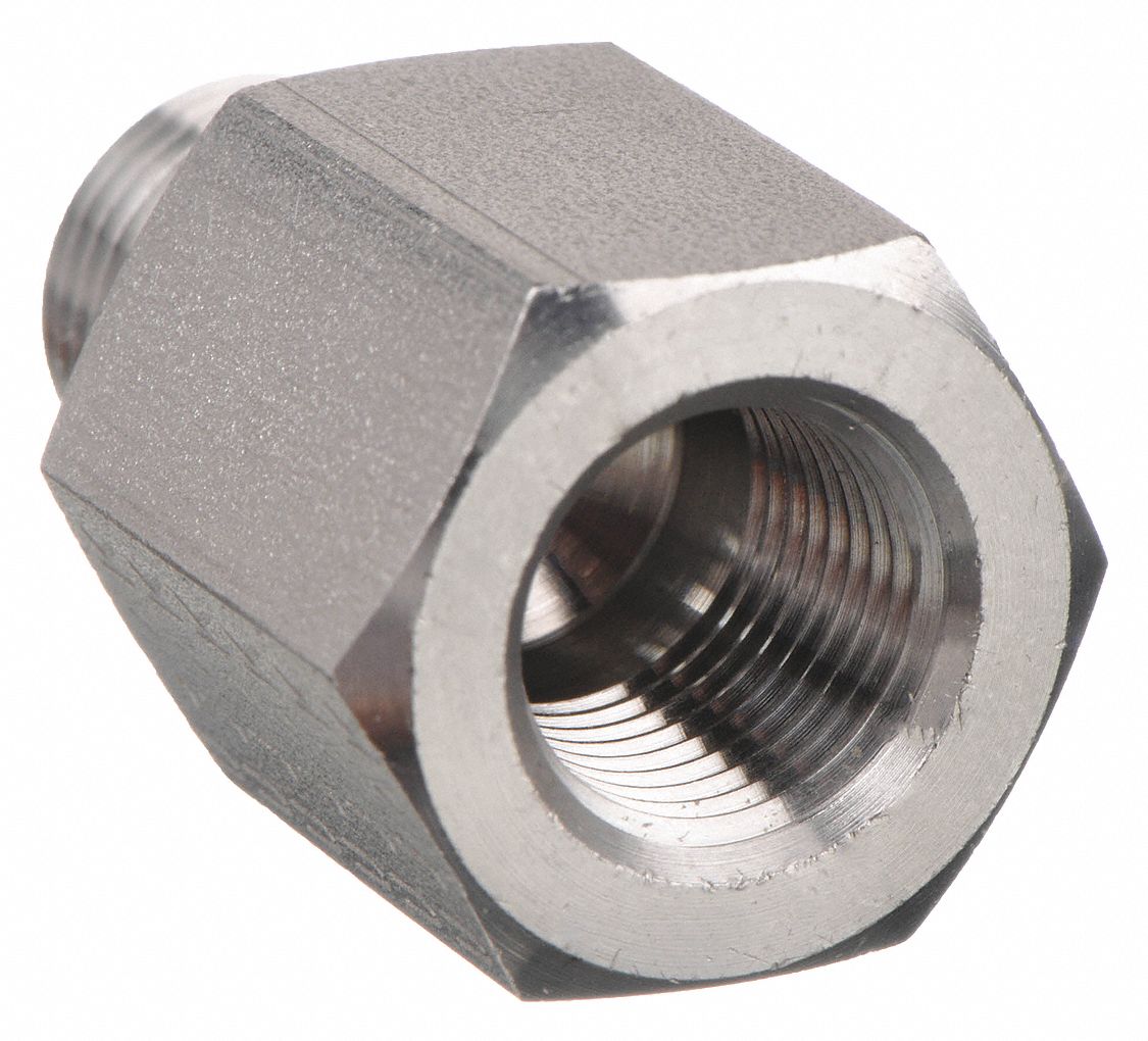 Reducing Adapter: 316 Stainless Steel, 1/8 in x 1/8 in Fitting Pipe Size, Female NPT x Male NPT