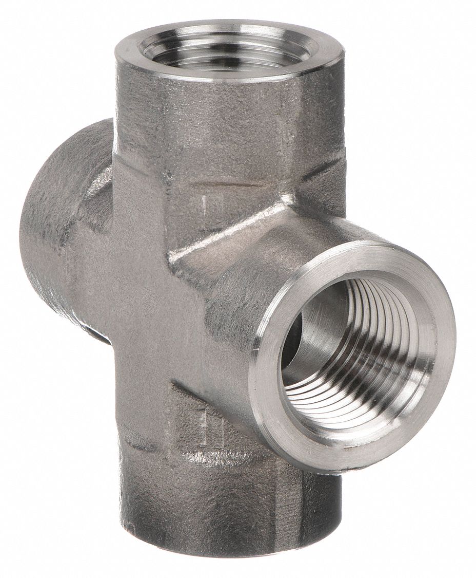 Cross: 316 Stainless Steel, 1/2 in x 1/2 in x 1/2 in x 1/2 in Fitting Pipe Size