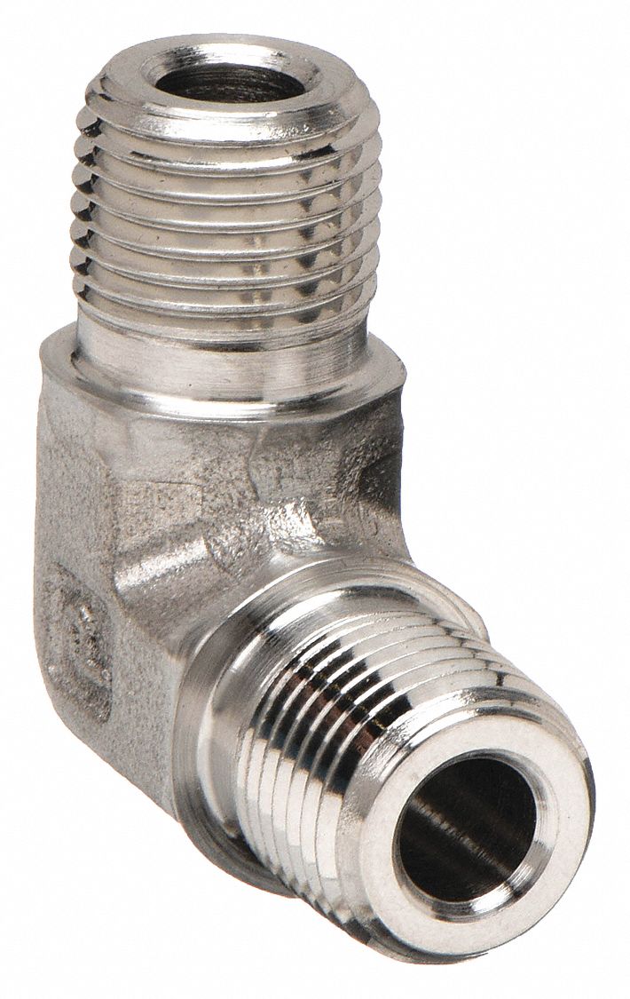 90° Elbow: 316 Stainless Steel, 1/8 in x 1/8 in Fitting Pipe Size, Male NPT x Male NPT