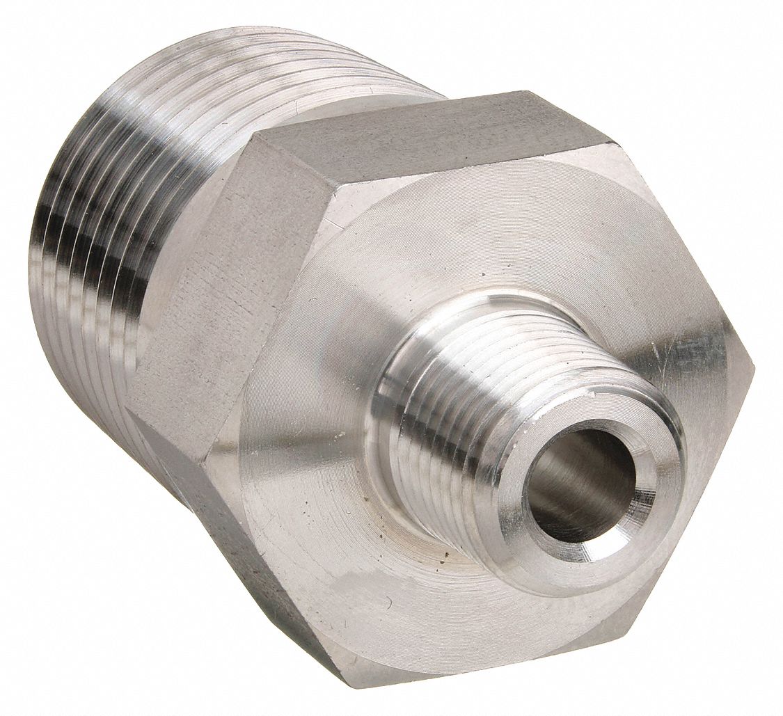 Hex Long Nipple: 316 Stainless Steel, 1/2 in x 1/8 in Fitting Pipe Size, Male NPT x Male NPT