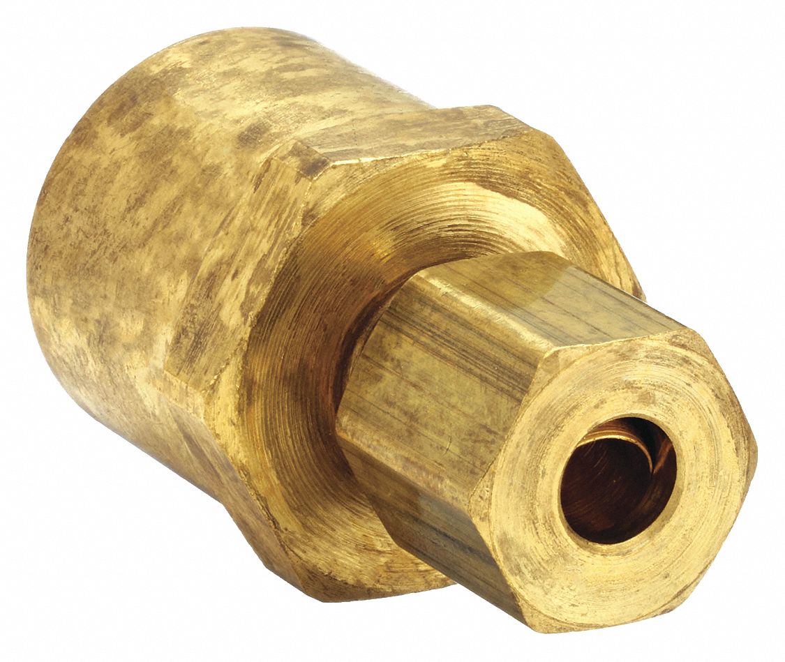 Compression Fitting Adapter: 3/16 in OD x 1/4 in Pipe Fitting Size, Brass, 10 PK