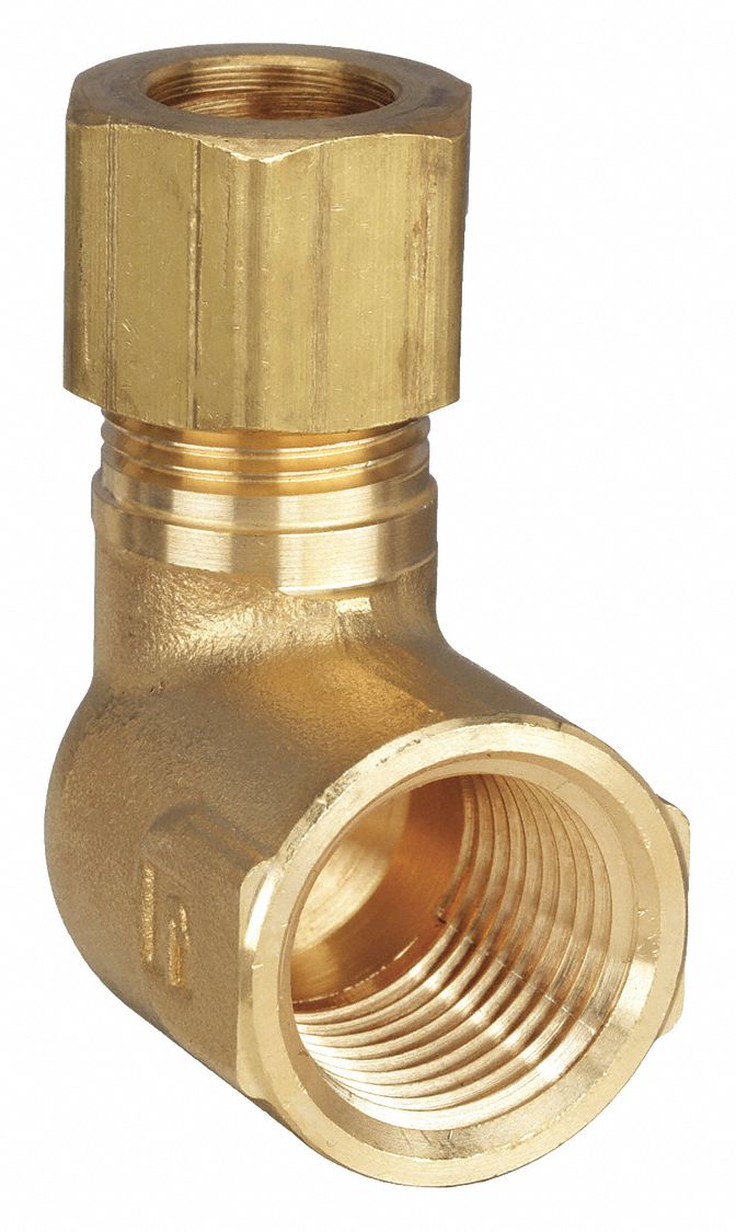 Compression Fitting Elbow: 1/2 in OD x 1/2 in Pipe Fitting Size, Compression x FNPTF, 5 PK