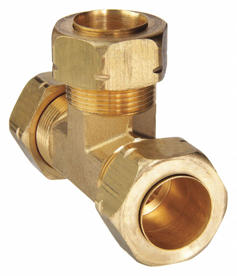 Compression Tee Fitting: 3/4 in OD x 3/4 in OD x 3/4 in OD Fitting Size, Brass, 6 PK