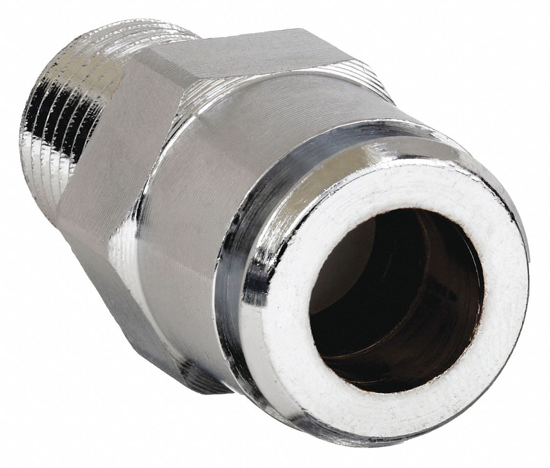 PIPE COUPLER: CHROME PLATED CA360 BRASS, ¼ IN PIPE, MNPT X PLUG IN STEM, FLOW-THROUGH, 5 PK