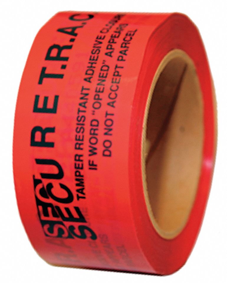 Tamper Evident Tape: 2 mil Tape Thick, 1 in x 60 yd, 5.08 cm x 55m, Red, Secure T.R.A.C.
