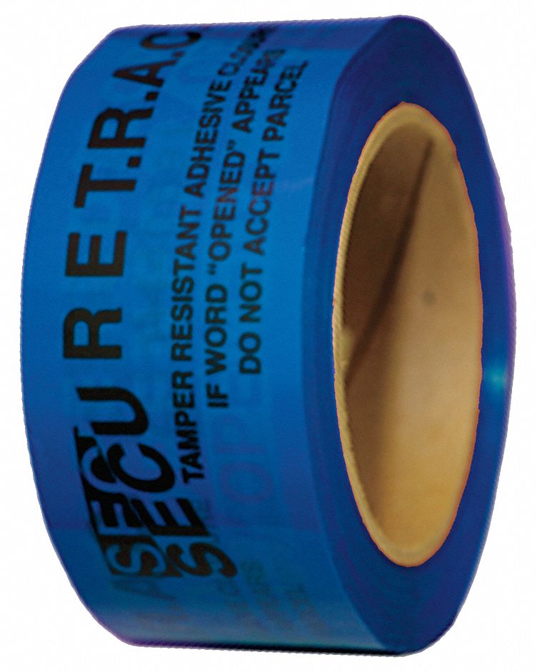 Tamper Evident Tape: 2 mil Tape Thick, 1 in x 60 yd, 5.08 cm x 55m, Blue, Secure T.R.A.C.