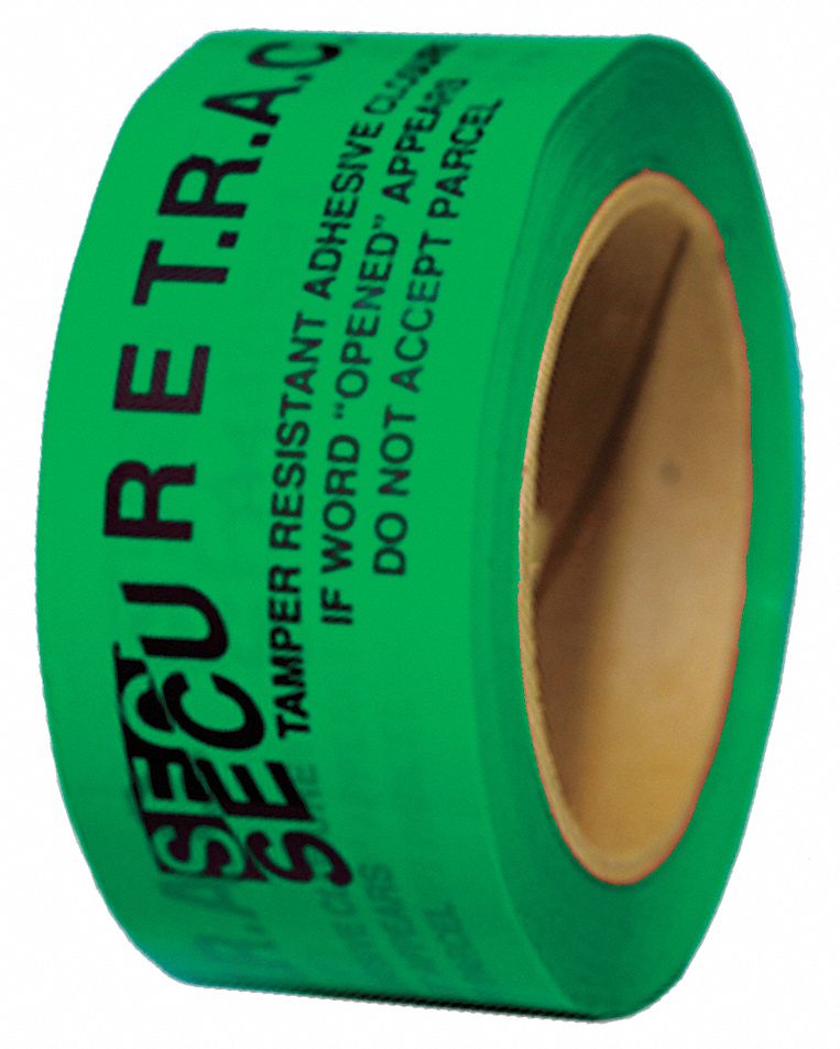 Tamper Evident Tape: 2 mil Tape Thick, 1 in x 60 yd, 5.08 cm x 55m, Green, Secure T.R.A.C.