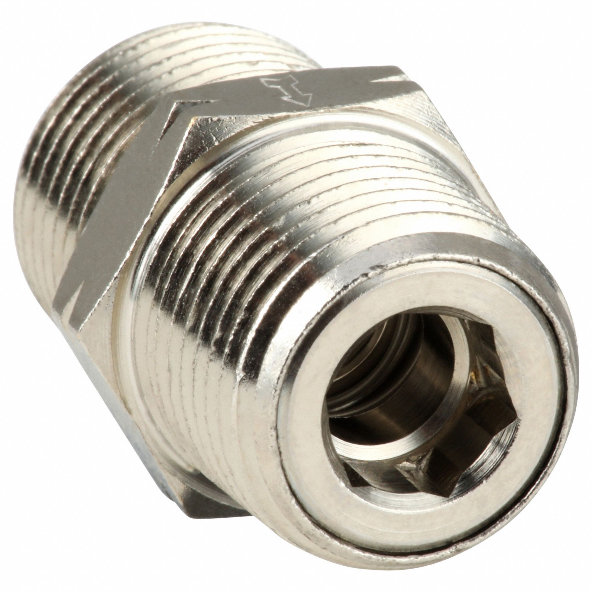 CHECK VALVE, MALE, NICKEL BRASS, 3/8 IN (F)NPT THREAD, 3/8 IN (F)NPT THREAD, 116 PSI MAXIMUM PRESSURE