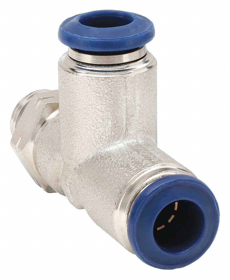 MALE SWIVEL RUN TEE: NICKEL PLATED BRASS, PUSH-TO-CONNECT X PUSH-TO-CONNECT X UNIVERSAL, 5 PK