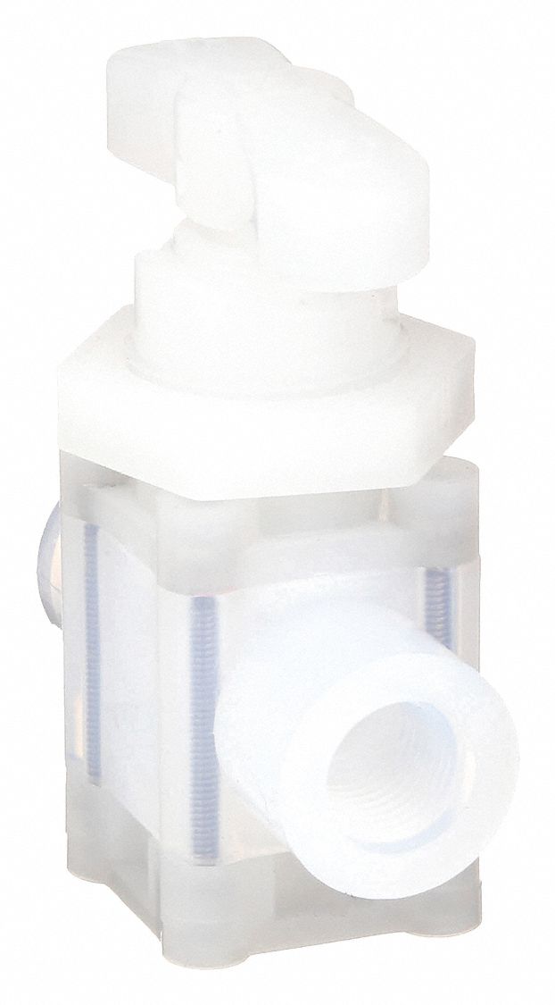 Manual Diaphragm Valve: 1/4 in, PFA, FNPT x FNPT, 80 psi Max Pressure (CWP), PTFE, 2-Way