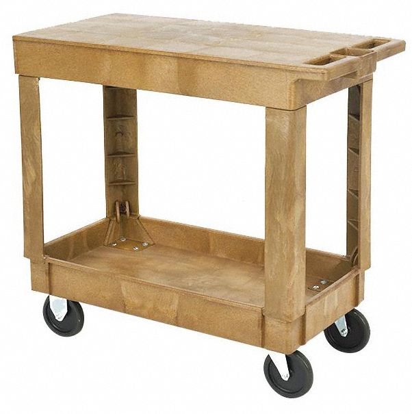 UTILITY CART WITH DEEP LIPPED & FLUSH PLASTIC SHELVES, 500 LB LOAD CAPACITY, BEIGE