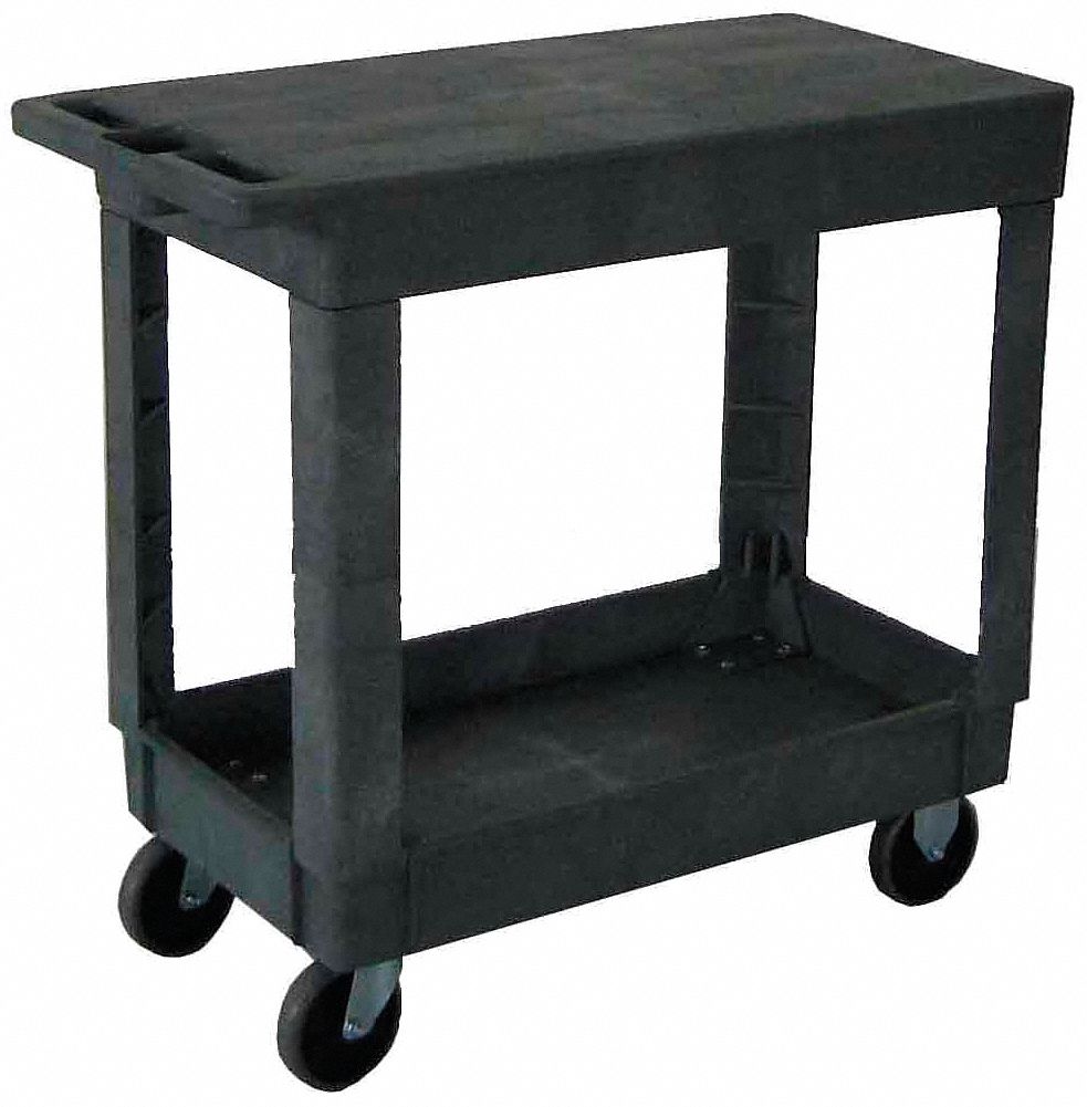 UTILITY CART WITH DEEP LIPPED & FLUSH PLASTIC SHELVES, 500 LB LOAD CAPACITY, GREY