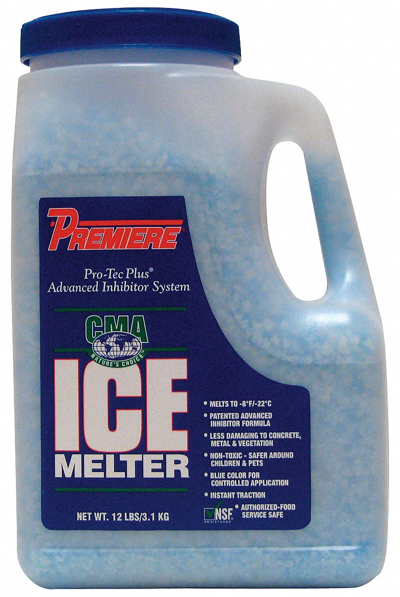 Granular Ice Melt: 12 lb, -8°F, Plastic Shaker Jug, Blue