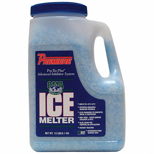Granular Ice Melt: 12 lb, -8°F, Plastic Shaker Jug, Blue