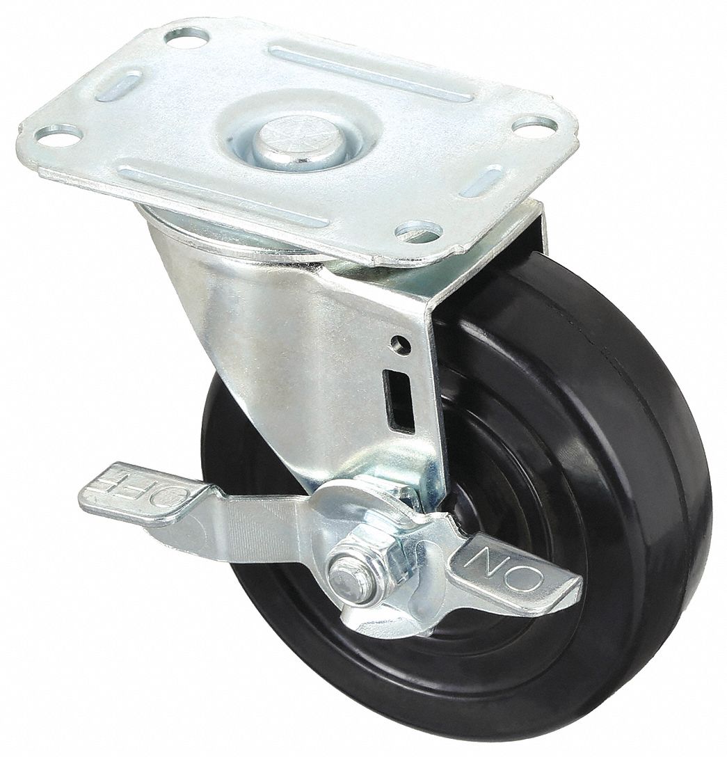 DEBRIS-RESISTANT STANDARD PLATE CASTER, 4 IN WHEEL DIA, 165 LB, RUBBER, SOFT, PLAIN