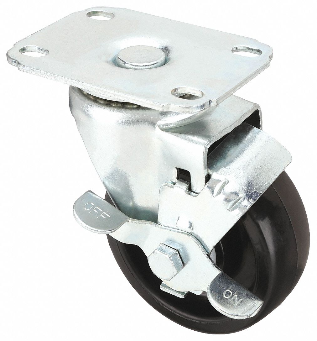 NSF-LISTED SANITARY PLATE CASTER, 3½ IN WHEEL DIAMETER, 250 LB, 4⅝ IN MOUNTING H