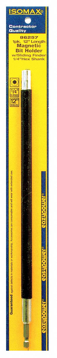Bit Holder, Magnetic, 1/4" Hex, 12"L