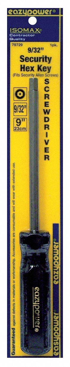 TAMPER RESISTANT HEX SCREWDRIVER, 9/32 IN TIP SIZE