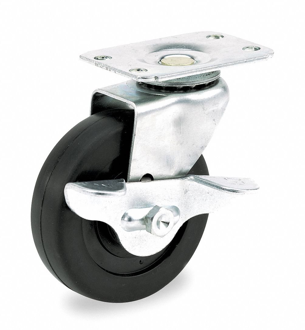 Plate Caster, Swivel, Rubber, 100 Lb, 2 In Wheel Dia. - Grainger