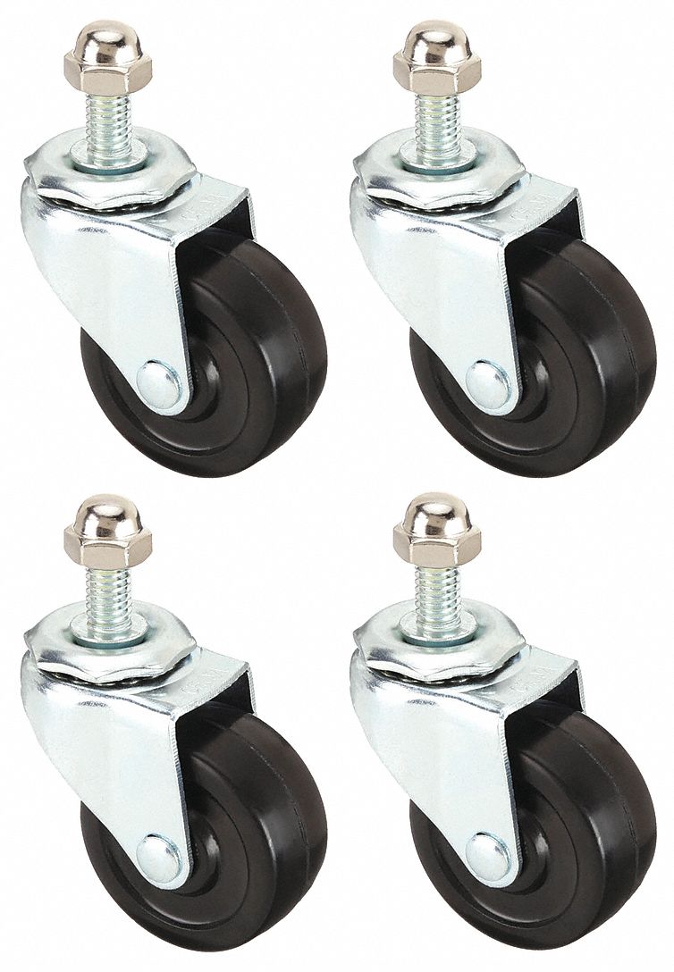 Swivel Caster Kit, 2 in Dia, Black, PK4