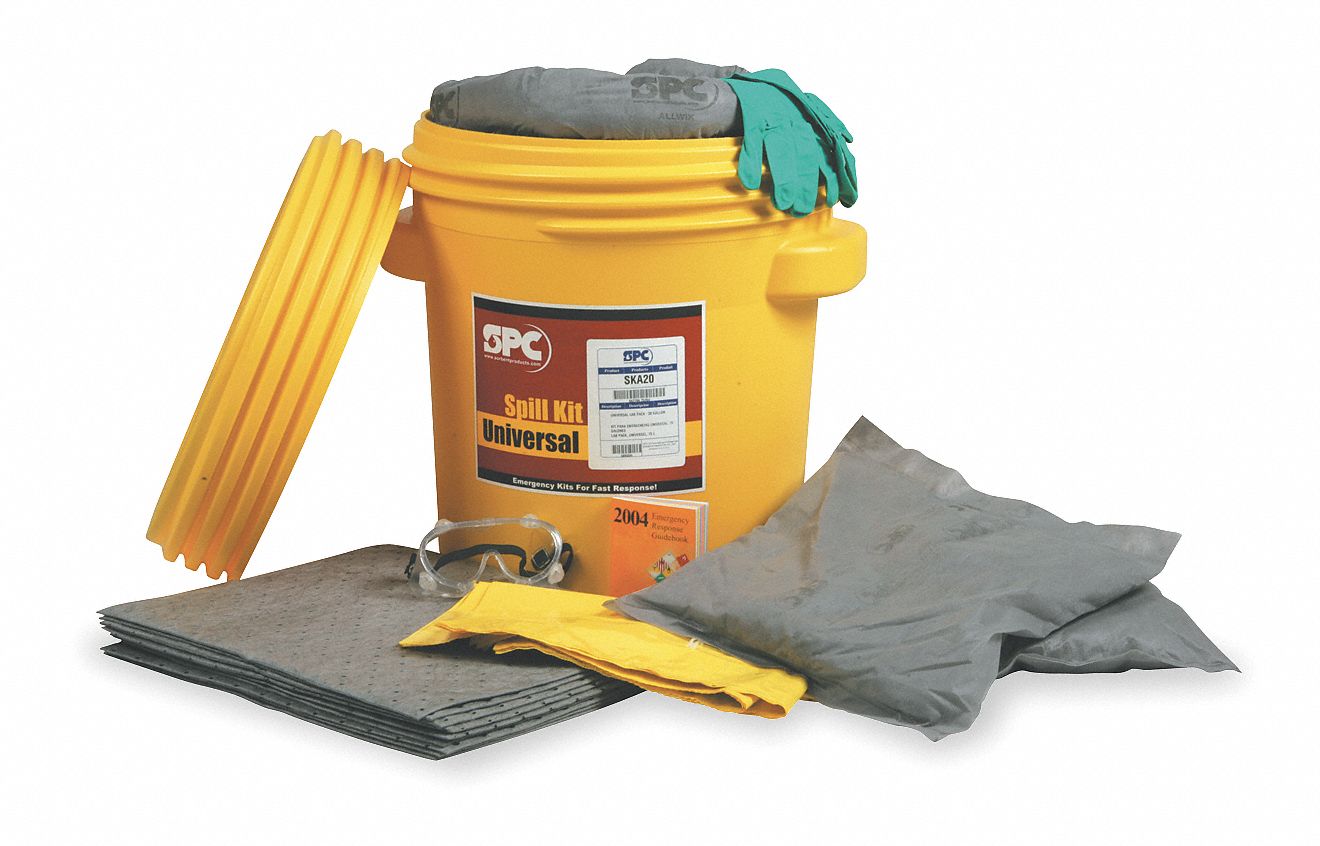 SPILL KIT, 16 GALLON ABSORBED PER KIT, GOGGLES/NITRILE GLOVES, YELLOW