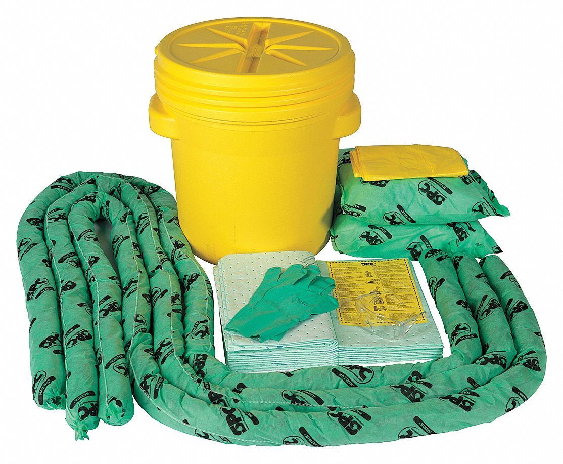 SPILL KIT, 16 GALLON ABSORBED PER KIT, GOGGLES/NITRILE GLOVES, YELLOW