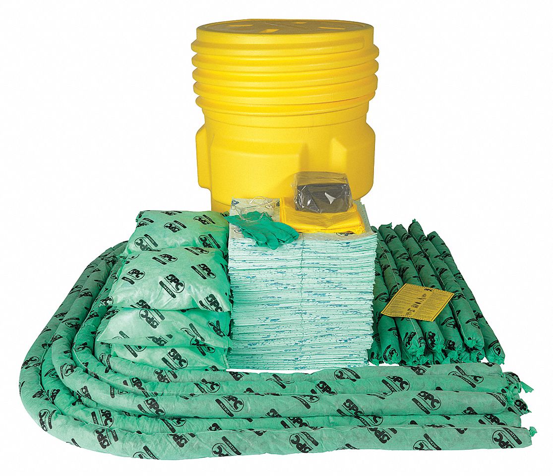 SPILL KIT, 82 GALLON ABSORBED PER KIT, GOGGLES/NITRILE GLOVES, YELLOW