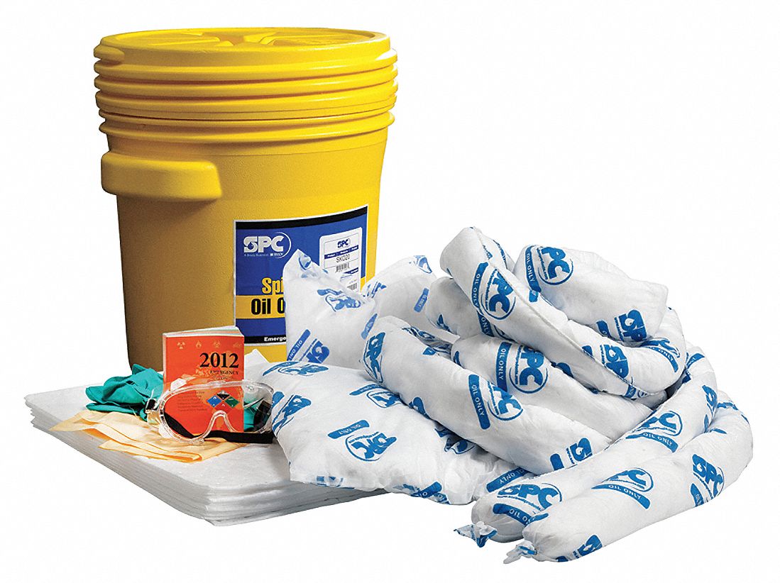 SPILL KIT, 16 GALLON ABSORBED PER KIT, GOGGLES/NITRILE GLOVES, OIL ONLY, YELLOW