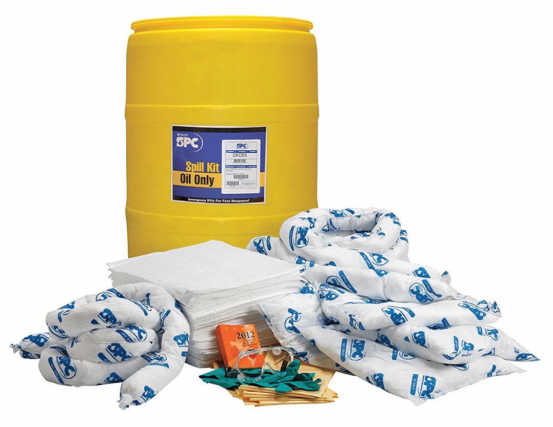 SPILL KIT, 40 GALLON ABSORBED PER KIT, GOGGLES/NITRILE GLOVES, OIL ONLY, YELLOW