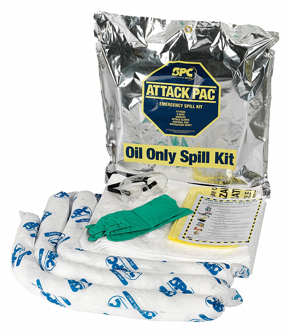 SPILL KIT, 7 GALLON ABSORBED PER KIT, PAIR OF GOGGLES/PAIR OF NITRILE GLOVES