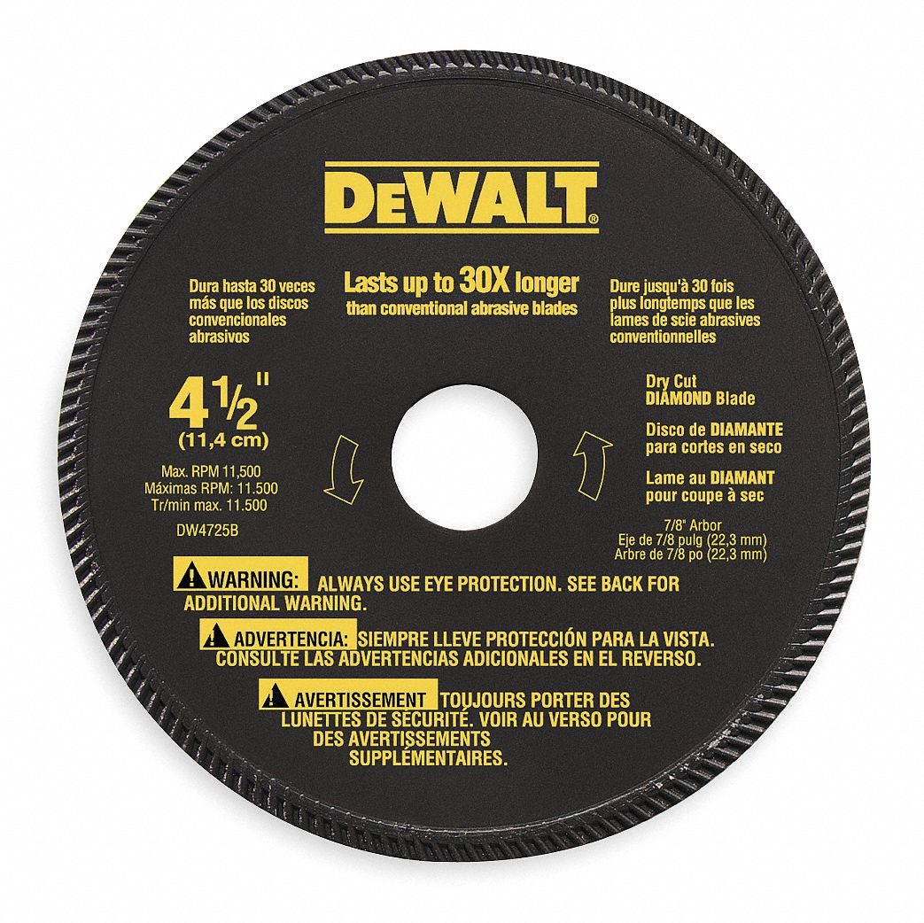 Dewalt Blade Masonry High Perf 4 1 2i Diamond Saw Blades Blddw4725b Dw4725b Grainger Canada