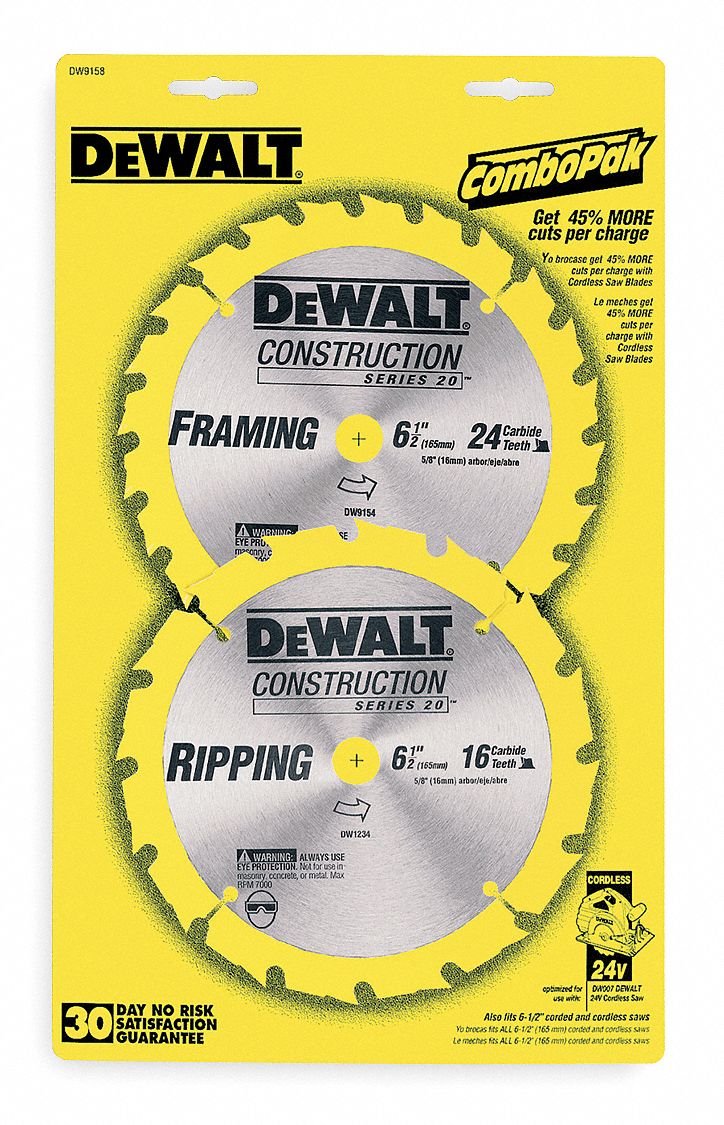 Dewalt 6 1 2 In Blade Dia 0 059 In Cut Wd Circular Saw Blade 5vc84 Dw9158 Grainger