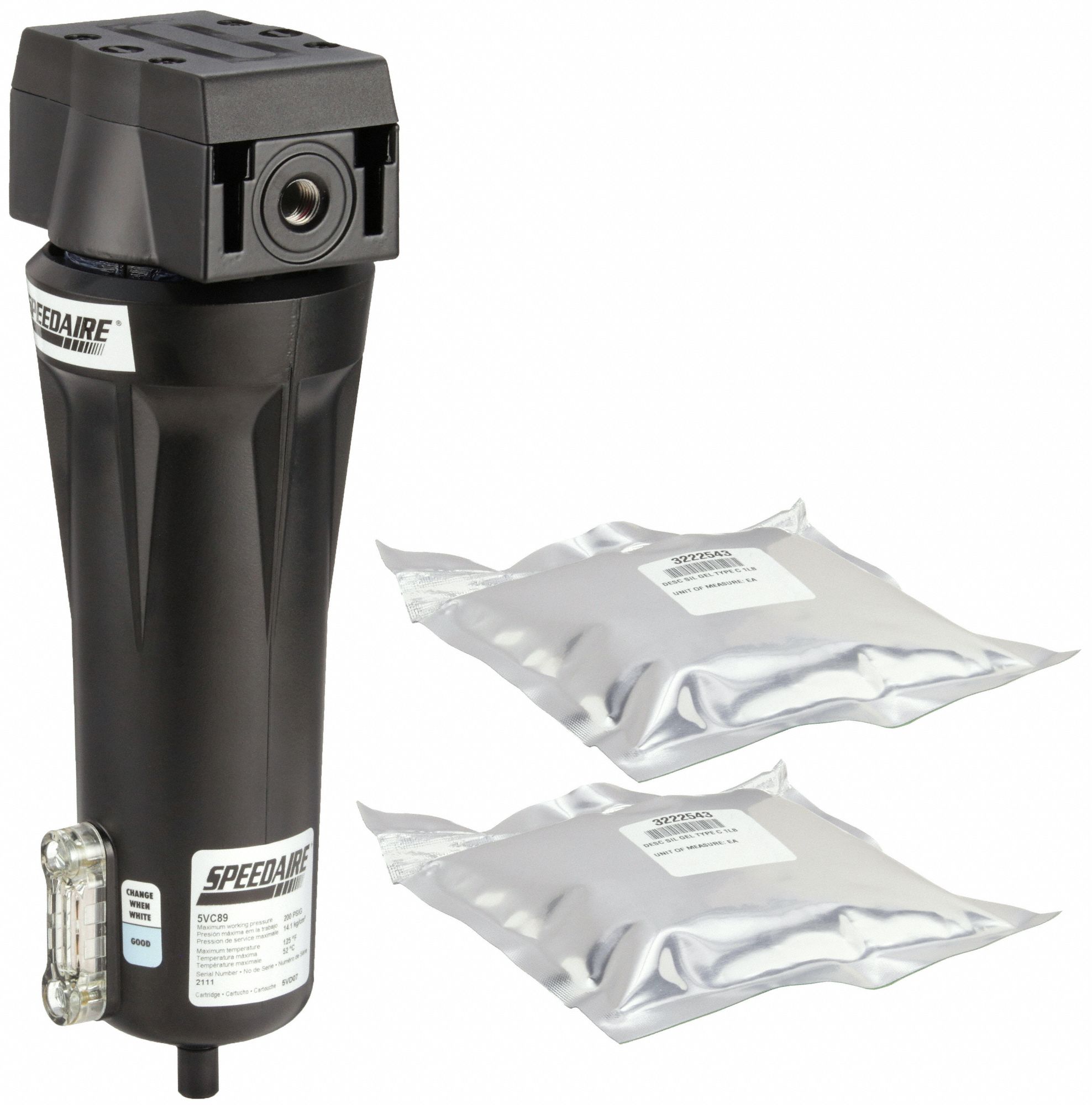 SPEEDAIRE Desiccant Air Dryer ISO Class 3, 1/4 in NPT, 5 cfm, 200 psi